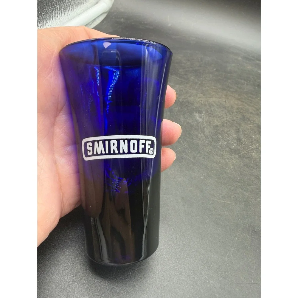 Smirnoff Vodka Cobalt Blue Glass Shot Glass Barware Collectible Logo